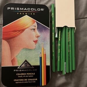 Pre owned 12 Prisma color Pencils and new prisma, color, true green pencils